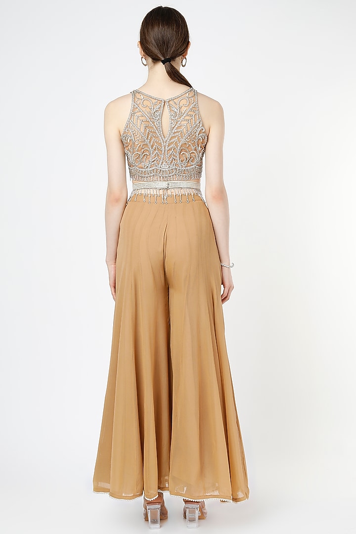 Beige Georgette Wedding Sharara Set by Shagun Nagi at Pernia's Pop Up Shop