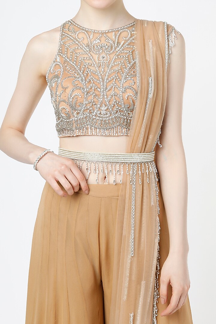Beige Georgette Wedding Sharara Set by Shagun Nagi at Pernia's Pop Up Shop