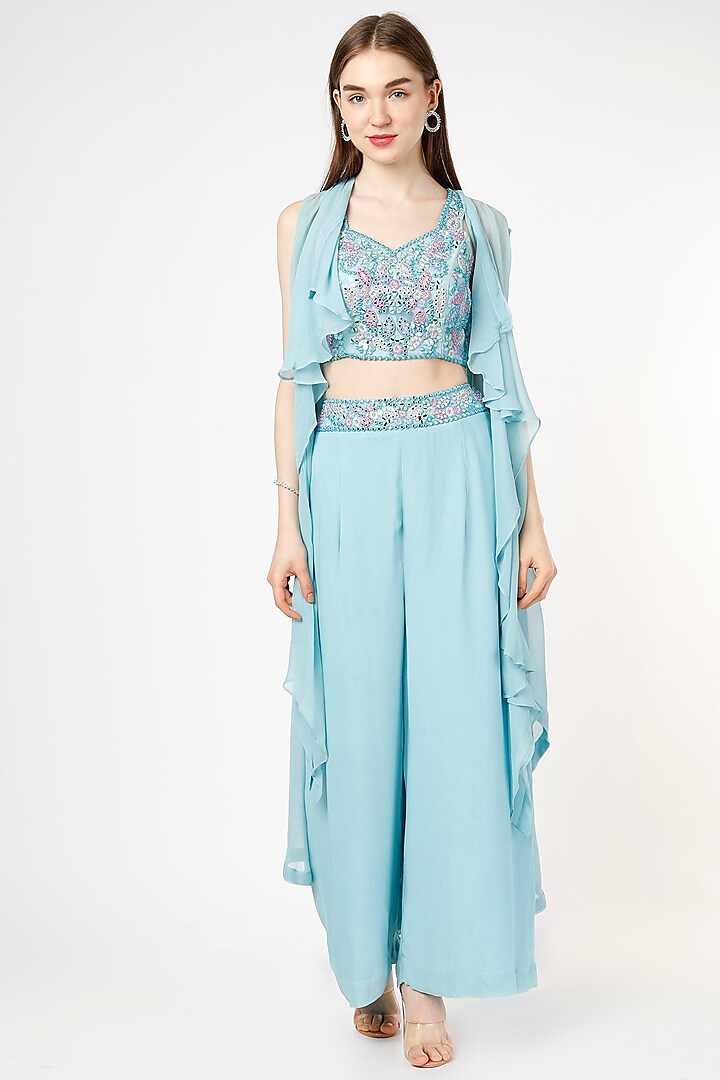 Sky Blue Georgette Flared Sharara Set by Shagun Nagi at Pernia's Pop Up Shop