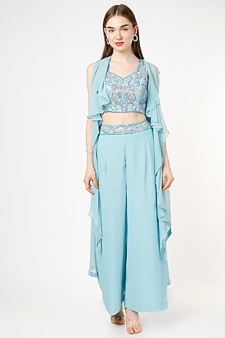 Sky Blue Georgette Flared Sharara Set by Shagun Nagi