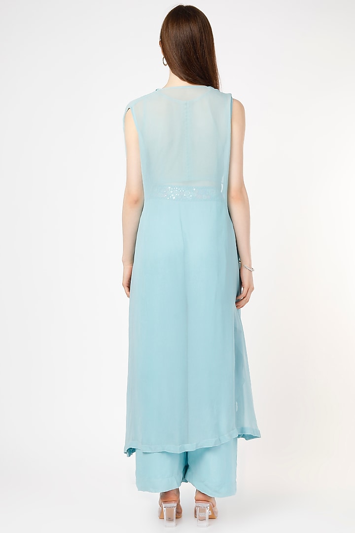 Sky Blue Georgette Flared Wedding Sharara Set by Shagun Nagi at Pernia's Pop Up Shop