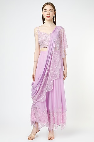 Lavender Scalloped Cutwork Sharara Set by Shagun Nagi