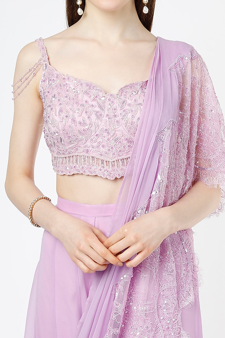Lavender Scalloped Cutwork Wedding Sharara Set by Shagun Nagi at Pernia's Pop Up Shop