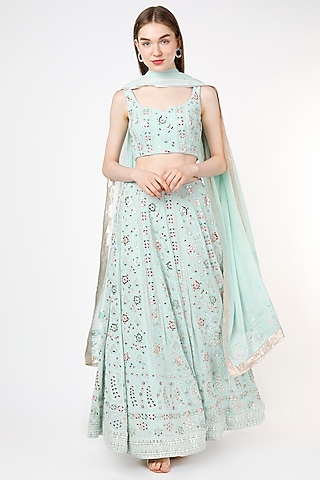 Mint Mirror Embroidered Lehenga Set by Shagun Nagi