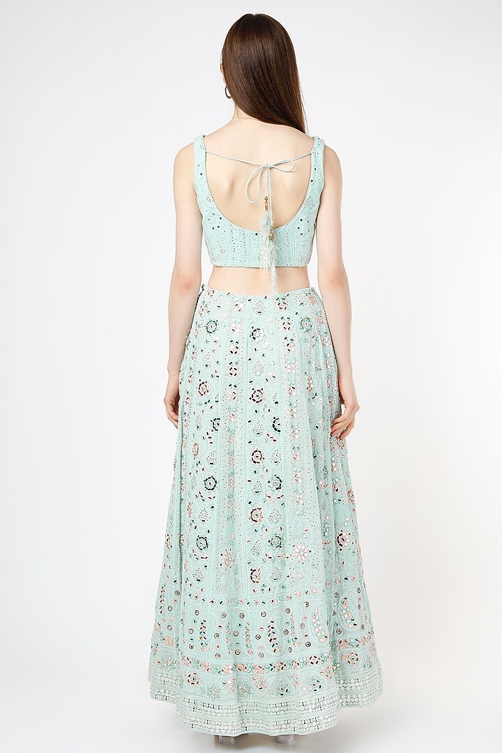 Mint Mirror Embroidered Wedding Lehenga Set by Shagun Nagi at Pernia's Pop Up Shop