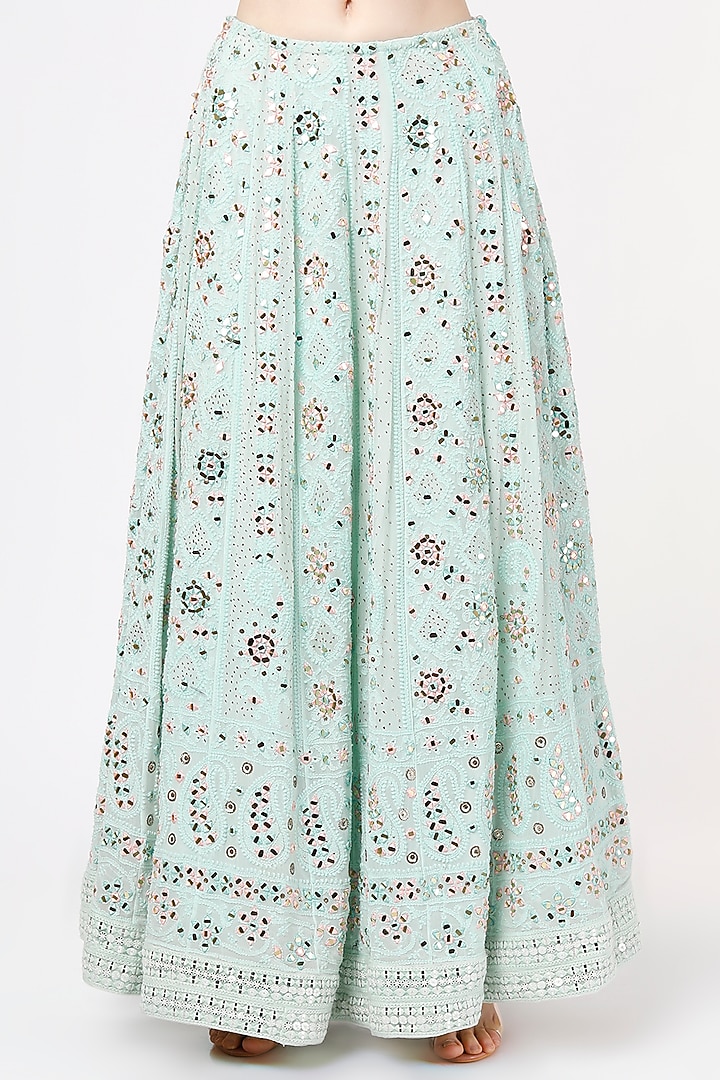 Mint Mirror Embroidered Wedding Lehenga Set by Shagun Nagi at Pernia's Pop Up Shop
