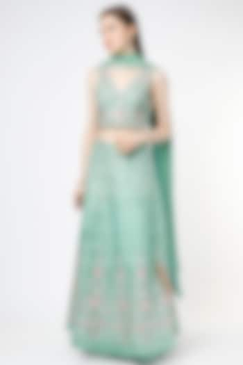 Sage Green Dori Embroidered Wedding Lehenga Set by Shagun Nagi at Pernia's Pop Up Shop