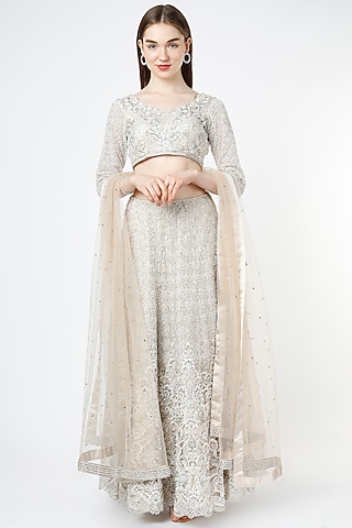 Off-White Hand Embroidered Lehenga Set by Shagun Nagi