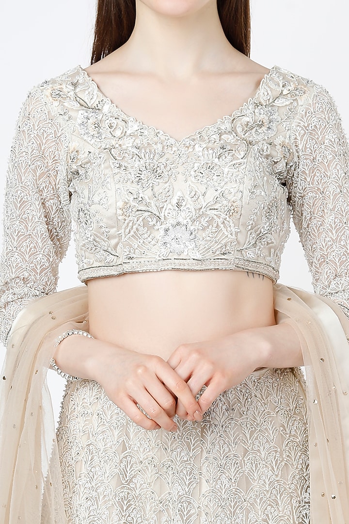 Off-White Hand Embroidered Wedding Lehenga Set by Shagun Nagi at Pernia's Pop Up Shop