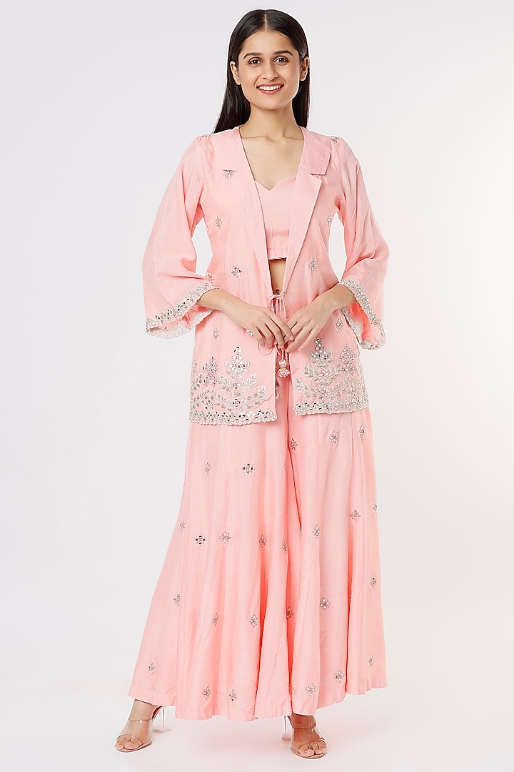 Pink Embroidered Sharara Set by Shagun Nagi
