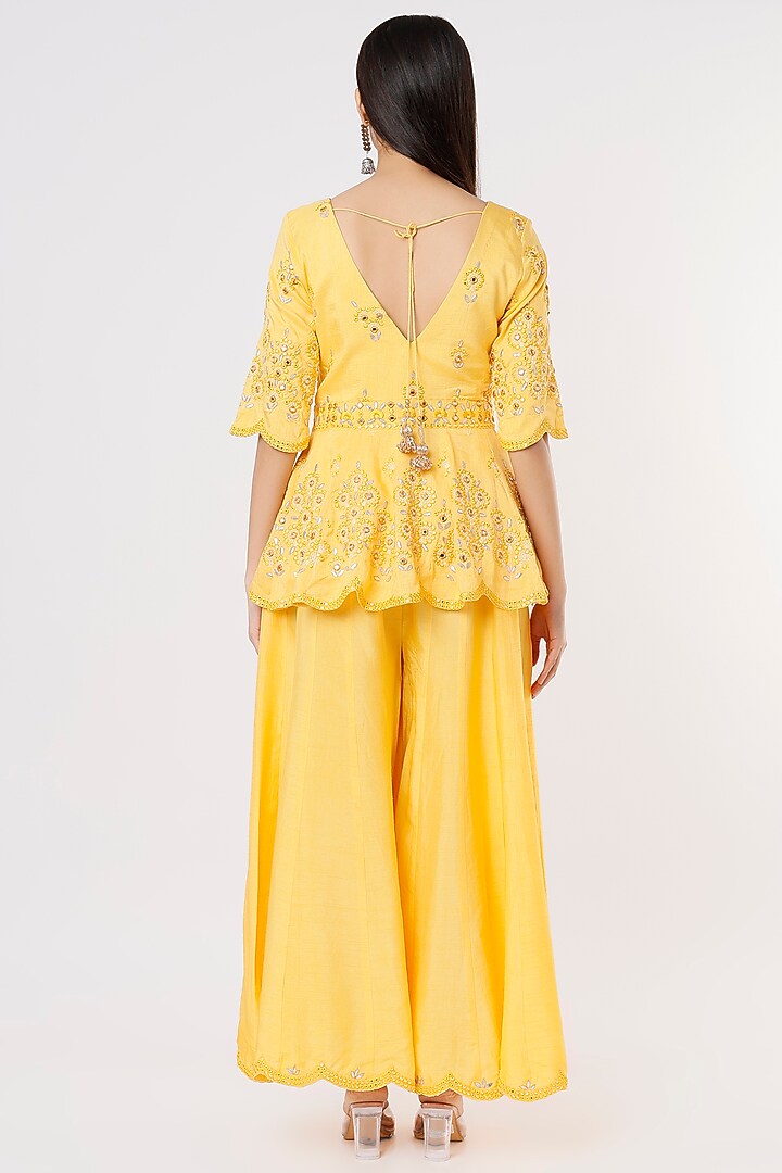 Yellow Dupion Wedding Sharara Set by Shagun Nagi at Pernia's Pop Up Shop