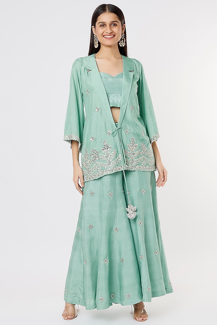 Green Embroidered Sharara Set by Shagun Nagi at Pernia's Pop Up Shop