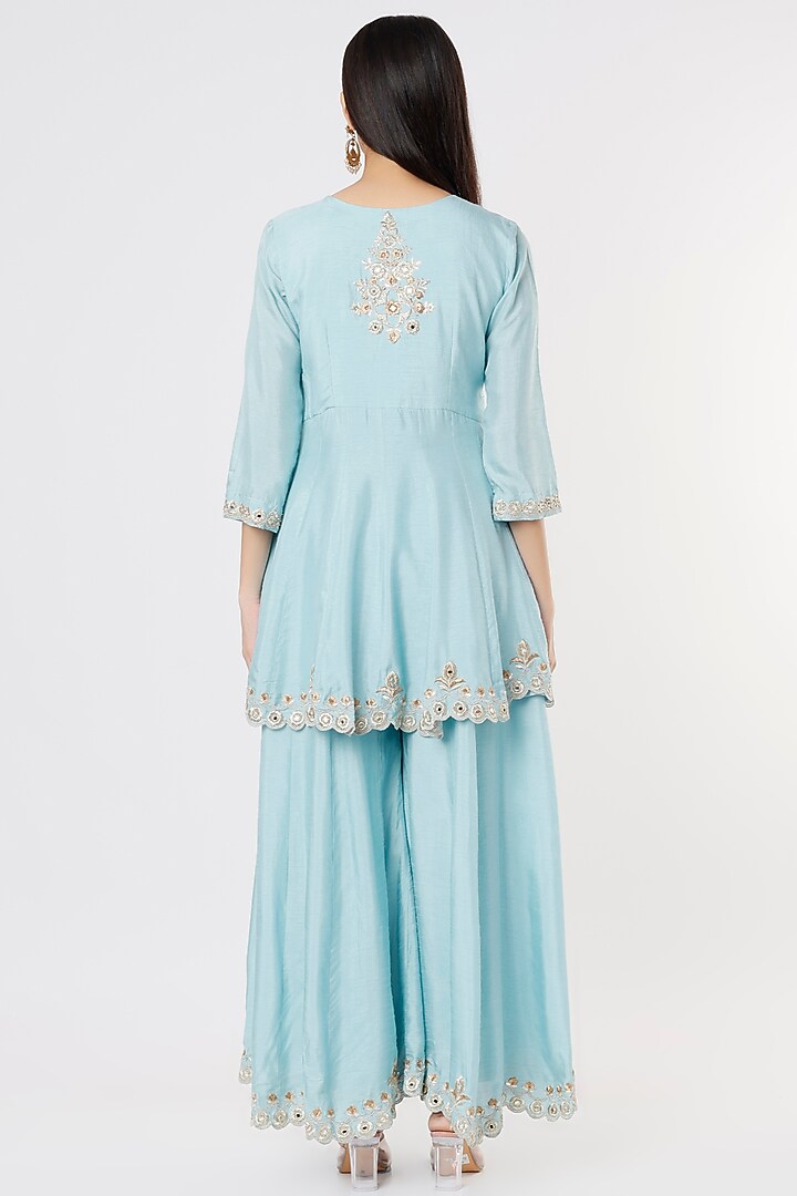 Powder Blue Hand Embroidered Party Wear Sharara Set by Shagun Nagi at Pernia's Pop Up Shop