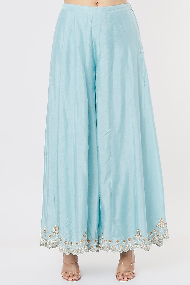 Powder Blue Hand Embroidered Party Wear Sharara Set by Shagun Nagi at Pernia's Pop Up Shop