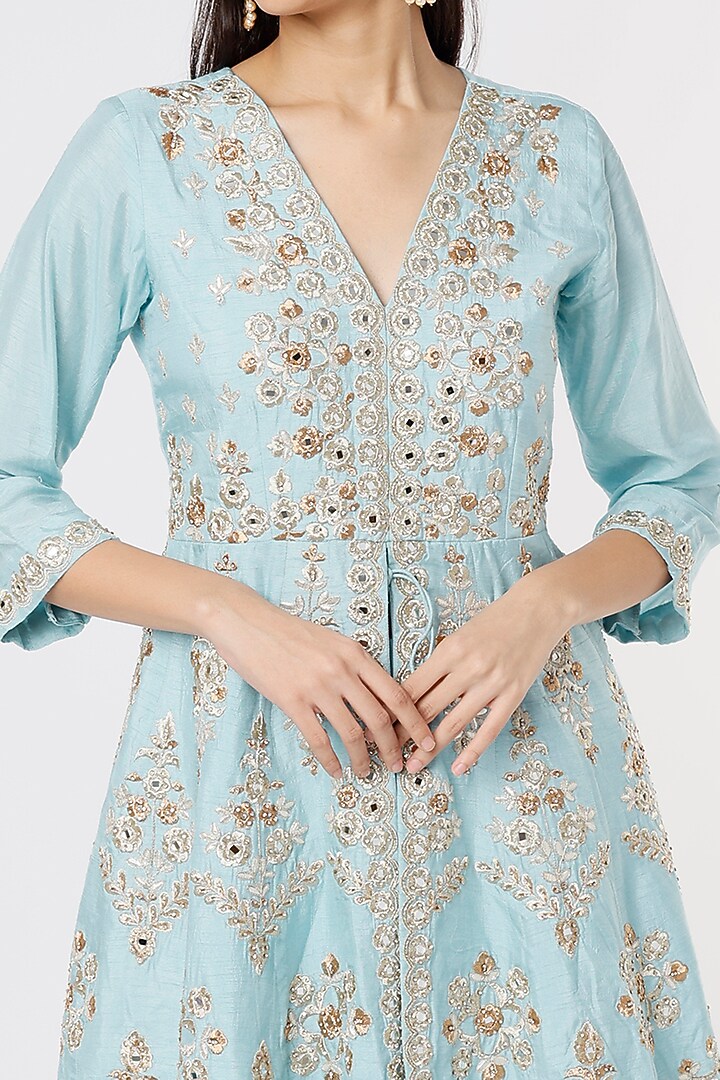 Powder Blue Hand Embroidered Party Wear Sharara Set by Shagun Nagi at Pernia's Pop Up Shop