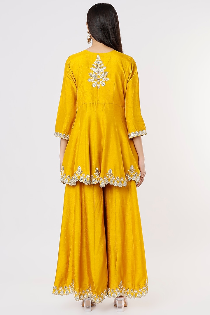 Yellow Hand Embroidered Party Wear Sharara Set by Shagun Nagi at Pernia's Pop Up Shop