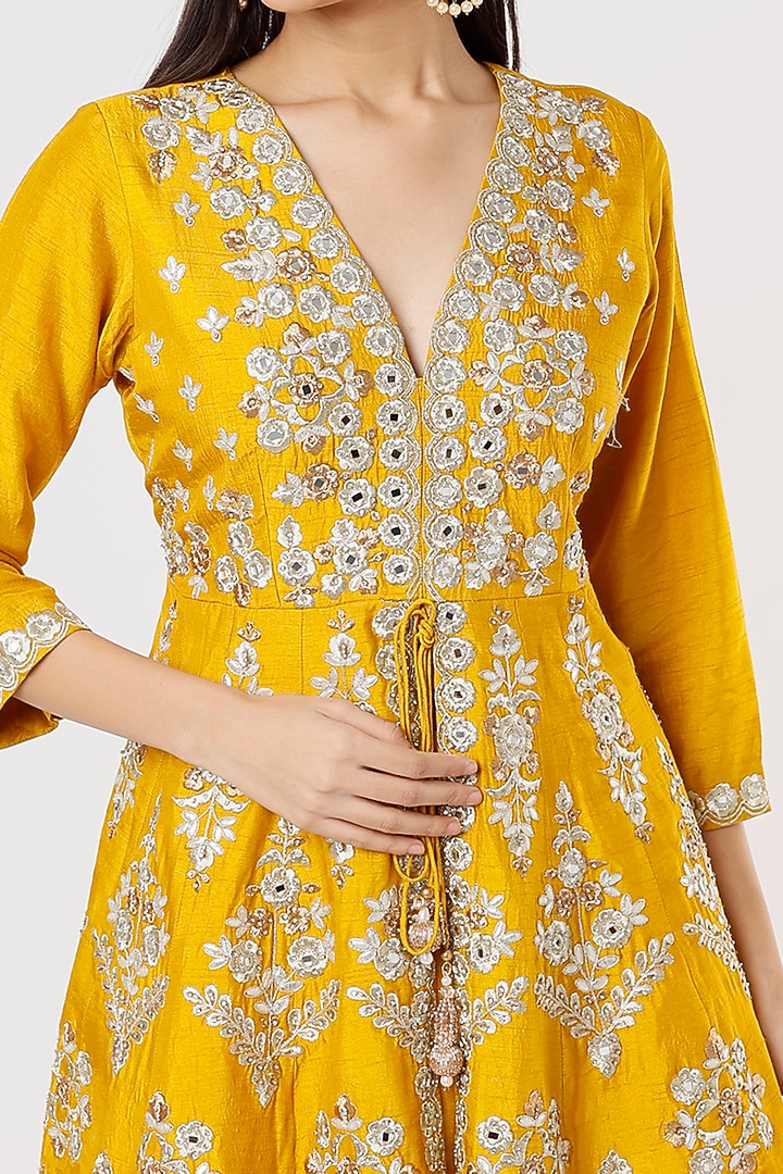 Yellow Hand Embroidered Party Wear Sharara Set by Shagun Nagi at Pernia's Pop Up Shop