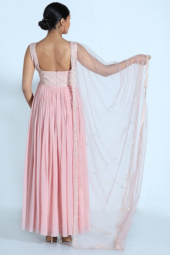 Blush Pink Embroidered Wedding Anarkali Set by Shahmeen Husain at Pernia's Pop Up Shop