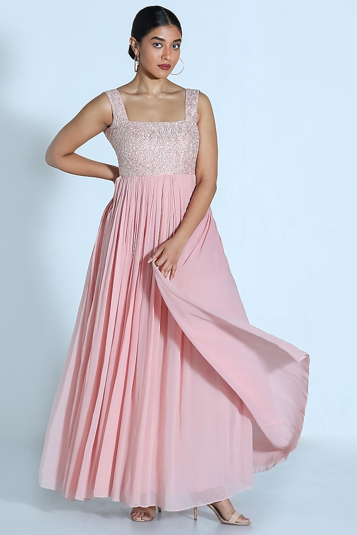Blush Pink Embroidered Wedding Anarkali Set by Shahmeen Husain at Pernia's Pop Up Shop