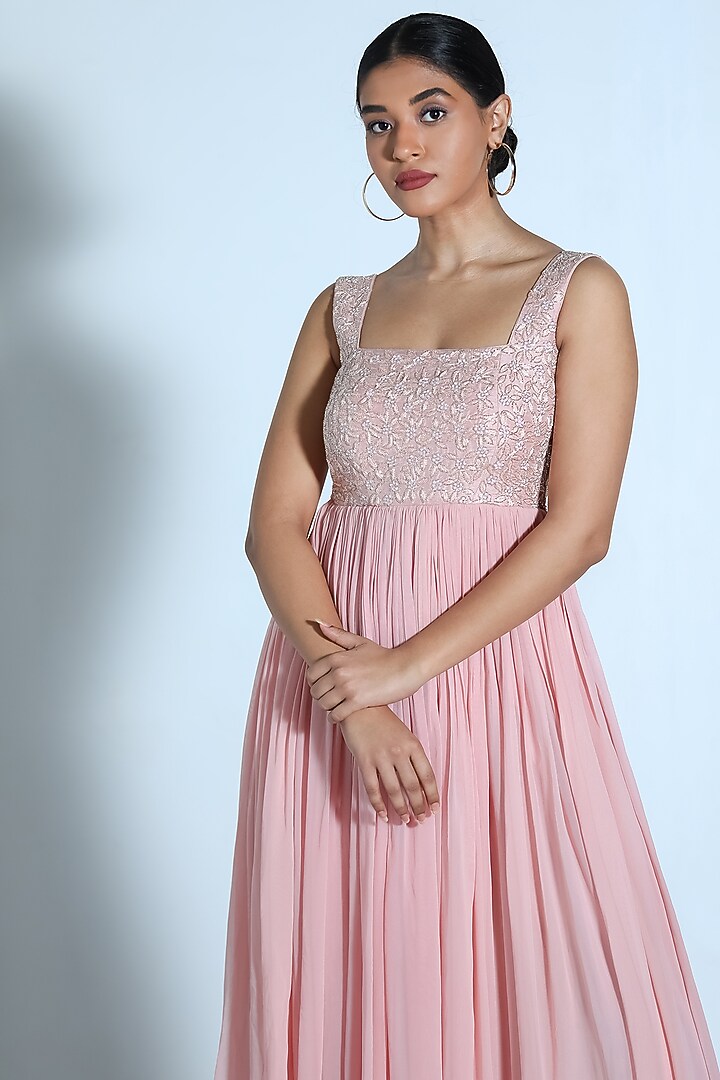Blush Pink Embroidered Wedding Anarkali Set by Shahmeen Husain at Pernia's Pop Up Shop