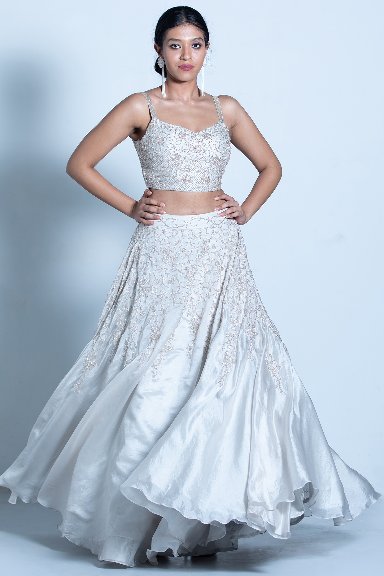 Silver Pencil Shade Embroidered Lehenga by HER CLOSET for rent online |  FLYROBE