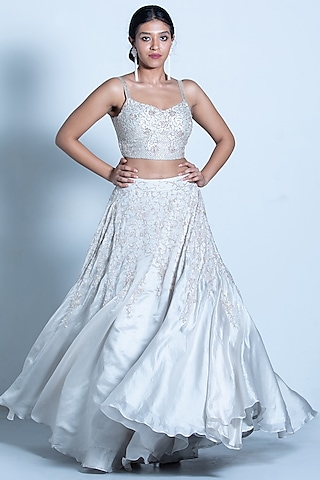 Silver Embroidered Skirt Set by Shahmeen Husain
