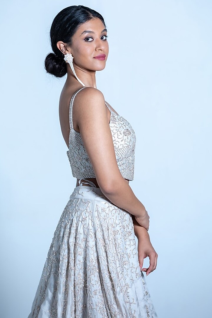 Silver Embroidered Skirt Set by Shahmeen Husain at Pernia's Pop Up Shop