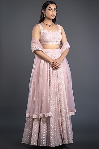 Powder Pink Foil Printed Lehenga Set by Shahmeen Husain