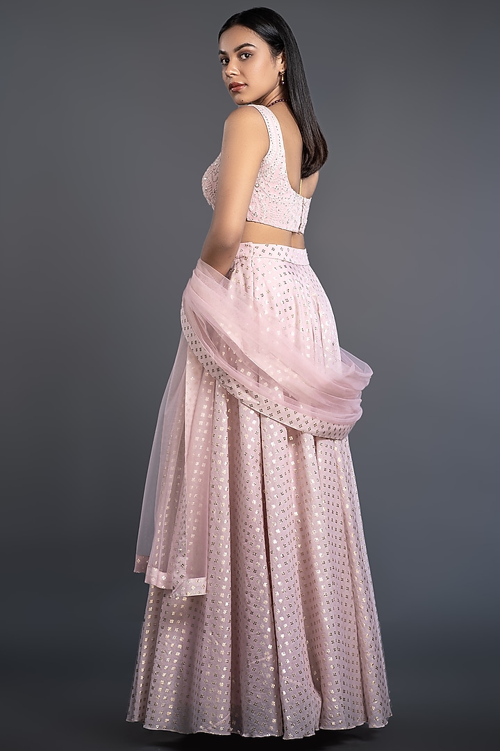 Powder Pink Foil Printed Lehenga Set by Shahmeen Husain at Pernia's Pop Up Shop