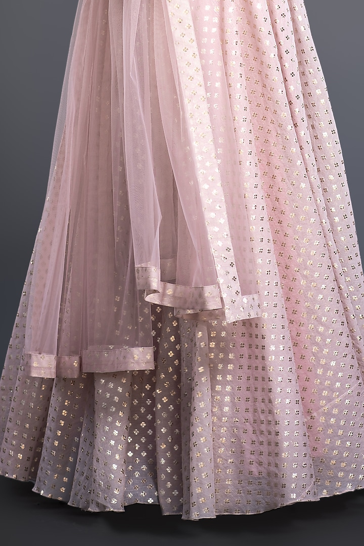 Powder Pink Foil Printed Lehenga Set by Shahmeen Husain at Pernia's Pop Up Shop