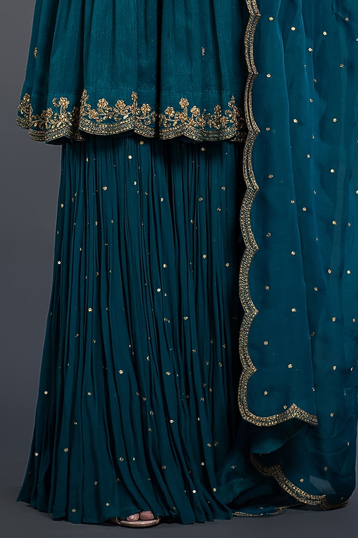 Bottle Green Dupion Silk Wedding Sharara Set by Shahmeen Husain at Pernia's Pop Up Shop