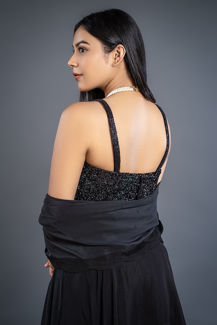 Black Hand Embroidered Wedding Lehenga Set by Shahmeen Husain at Pernia's Pop Up Shop