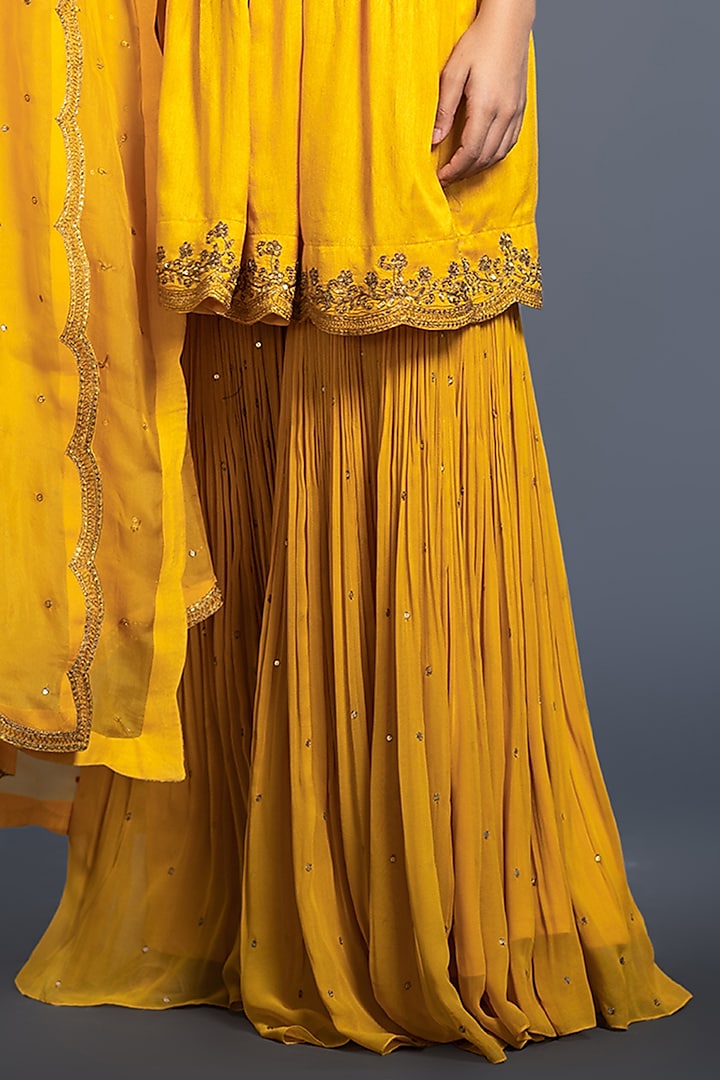 Mustard Cotton Silk Wedding Sharara Set by Shahmeen Husain at Pernia's Pop Up Shop