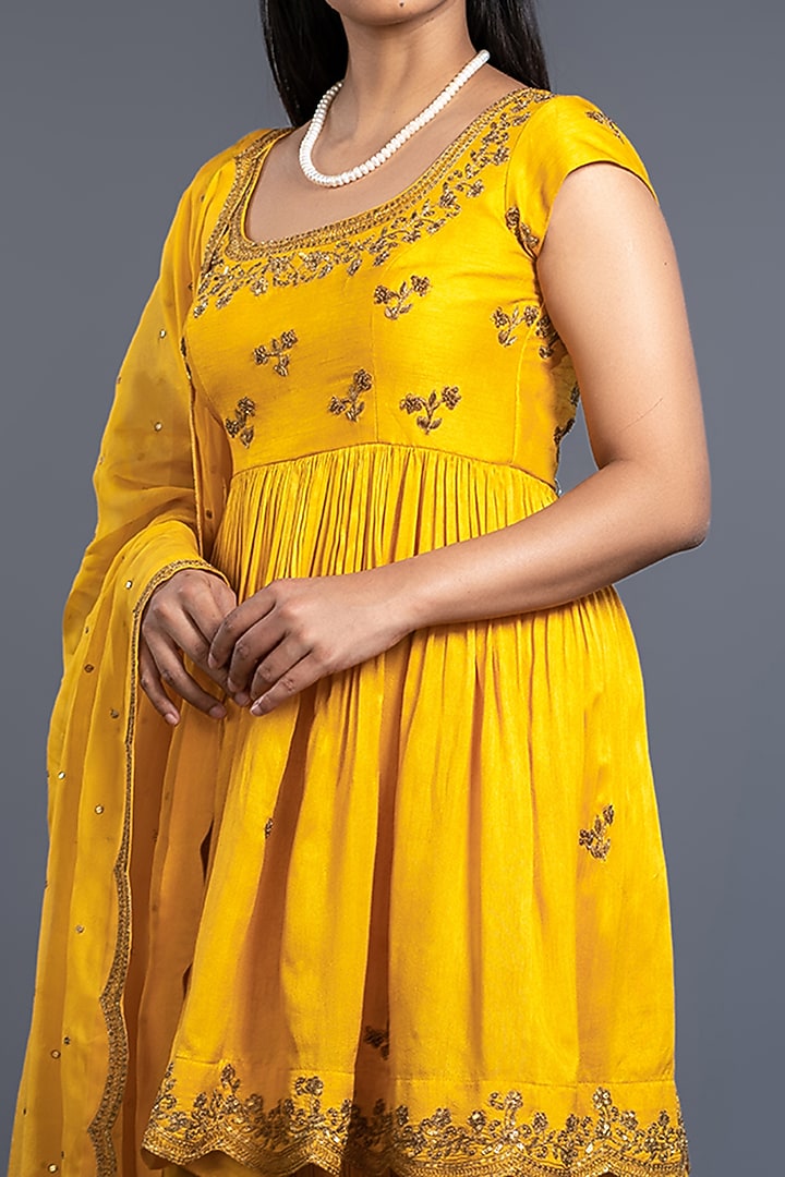 Mustard Cotton Silk Wedding Sharara Set by Shahmeen Husain at Pernia's Pop Up Shop