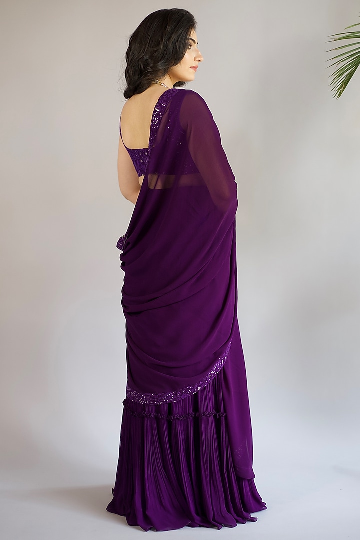Violet Georgette Pleated Wedding Lehenga Set by Shahmeen Husain at Pernia's Pop Up Shop