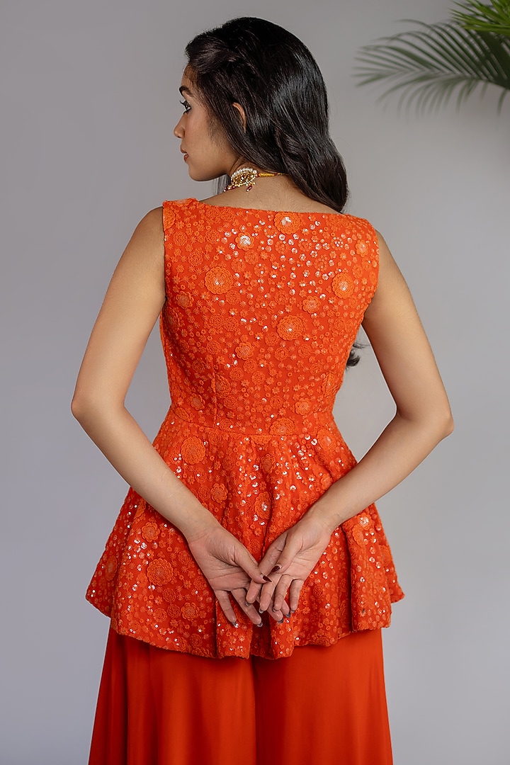 Rust Orange Chikankari Palazzo Set by Shahmeen Husain at Pernia's Pop Up Shop