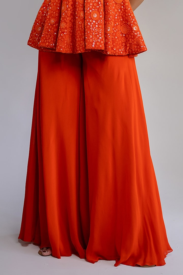 Rust Orange Chikankari Palazzo Set by Shahmeen Husain at Pernia's Pop Up Shop