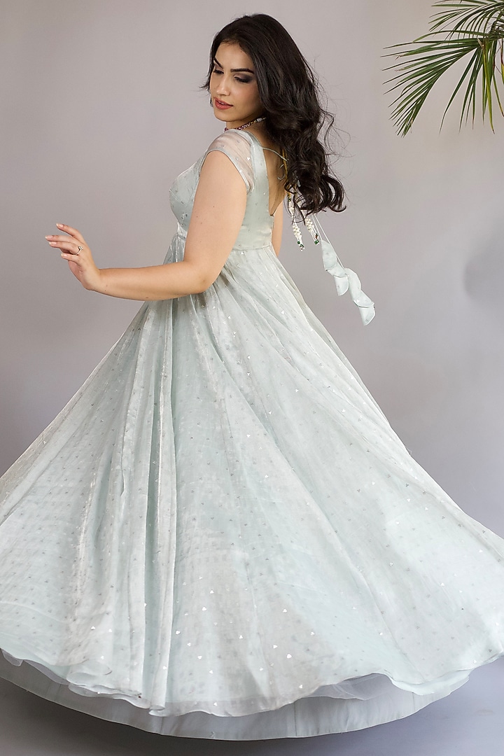 Sky Blue Tissue Silk Sequins Work Wedding Anarkali Set by Shahmeen Husain at Pernia's Pop Up Shop