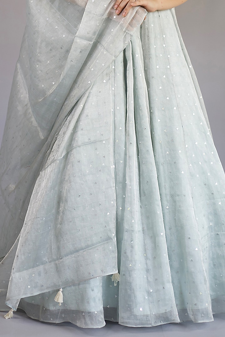 Sky Blue Tissue Silk Sequins Work Wedding Anarkali Set by Shahmeen Husain at Pernia's Pop Up Shop