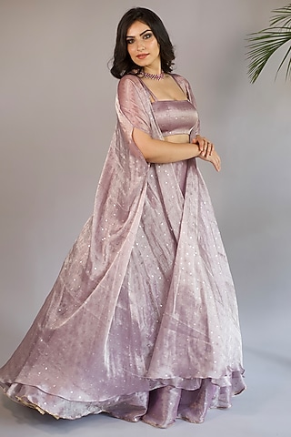 Lilac Tissue Silk Jacket Lehenga Set by Shahmeen Husain