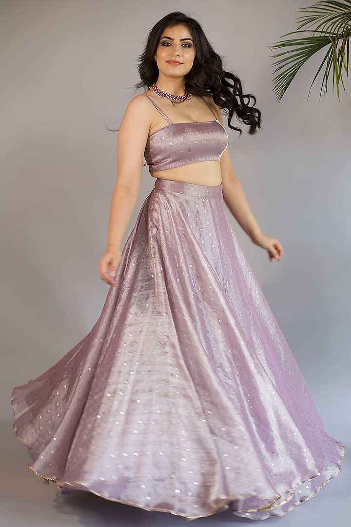 Lilac Tissue Silk Jacket Wedding Lehenga Set by Shahmeen Husain at Pernia's Pop Up Shop