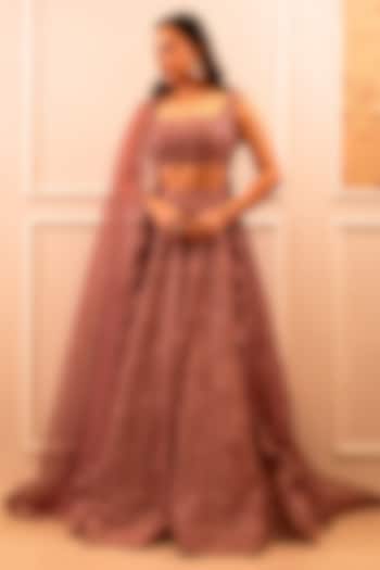 Mauve Pink Chikankari & Georgette Sequins Embroidered Wedding Lehenga Set by Shahmeen Husain at Pernia's Pop Up Shop