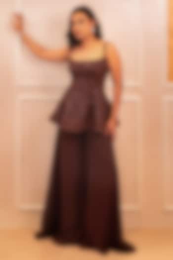 Mocha Brown Chikankari & Georgette Sequins Embroidered Co-Ord Set by Shahmeen Husain at Pernia's Pop Up Shop