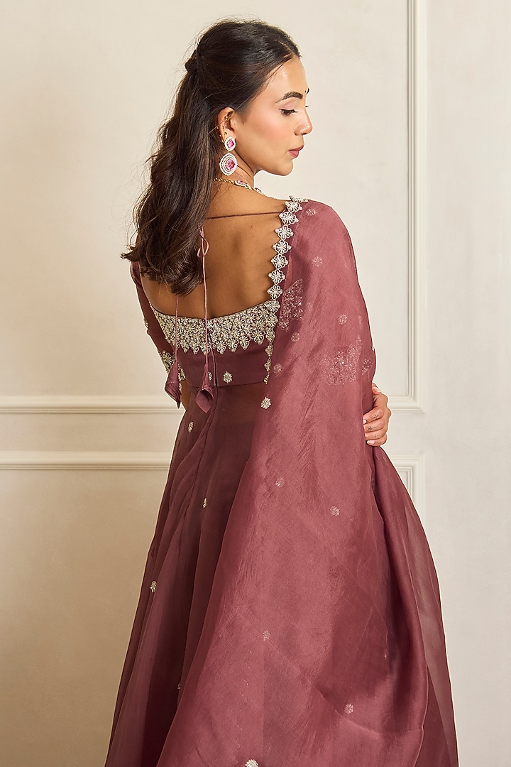 Mauve Pink Organza Embroidered Wedding Anarkali Set by Shahmeen Husain at Pernia's Pop Up Shop