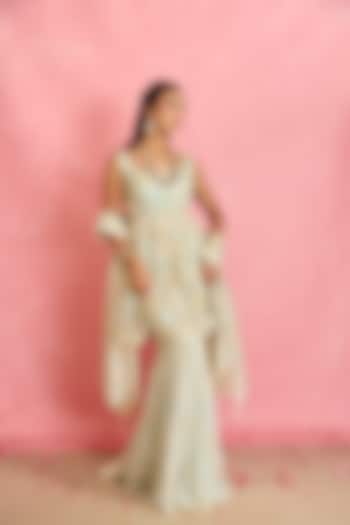 Ivory Silk Printed Gharara Set by Shahmeen Husain at Pernia's Pop Up Shop