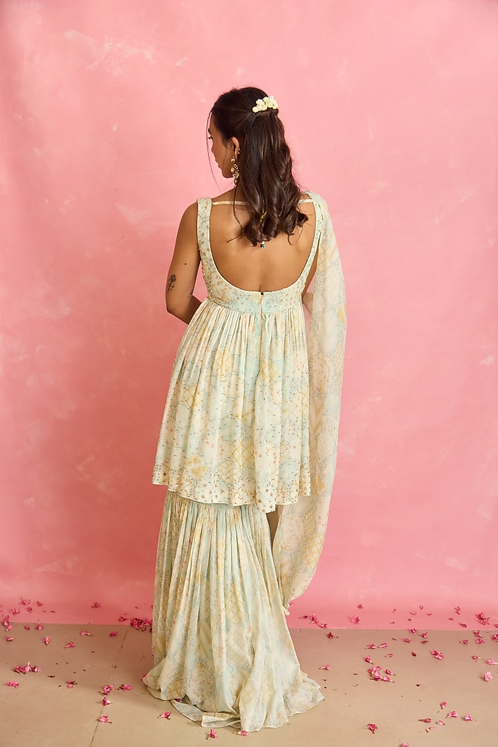 Ivory Silk Printed Gharara Set by Shahmeen Husain at Pernia's Pop Up Shop