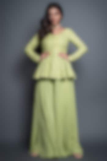 Lemon Green Georgette Flared Palazzo Pant Set Design by Shahmeen Husain at  Pernia's Pop Up Shop 2024