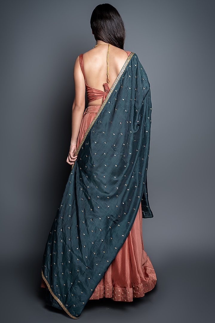 Bronze Zardosi Embroidered Wedding Lehenga Set by Shahmeen Husain at Pernia's Pop Up Shop
