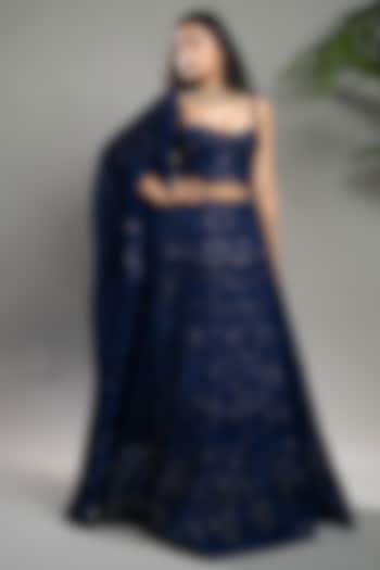 Blue Georgette Chikankari Sequins Embroidered Lehenga Set by Shahmeen Husain