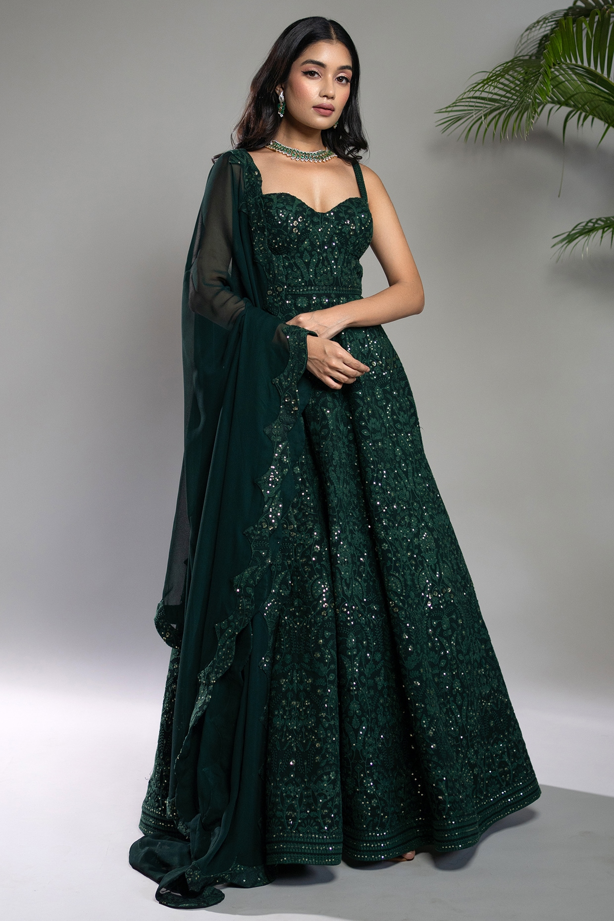 Green Georgette Chikankari Embroidered Anarkali Kurta